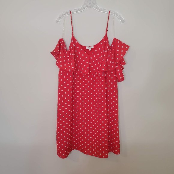 Umgee | Cold Shoulder red Ruffle dot Dress size L - Picture 7 of 12